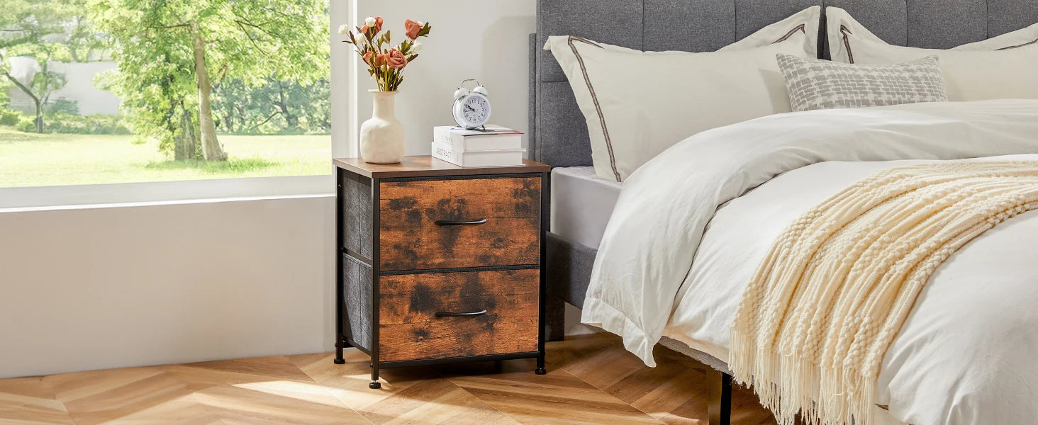 Bedside Nightstand Featuring 2 Fabric Drawers Cabinet Furniture