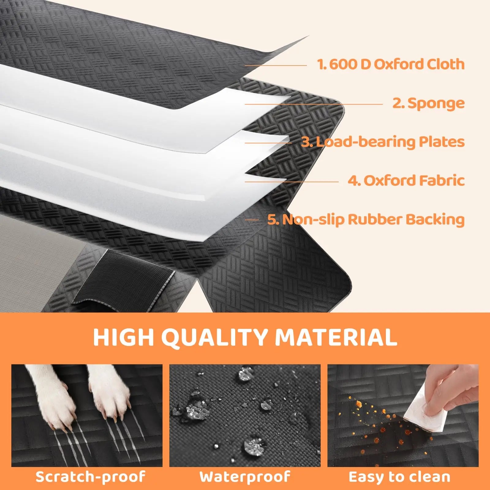 Anti-Scratch Washable Hard Bottom Seat Extender & Dog Seat Cover For Cars & Suv's