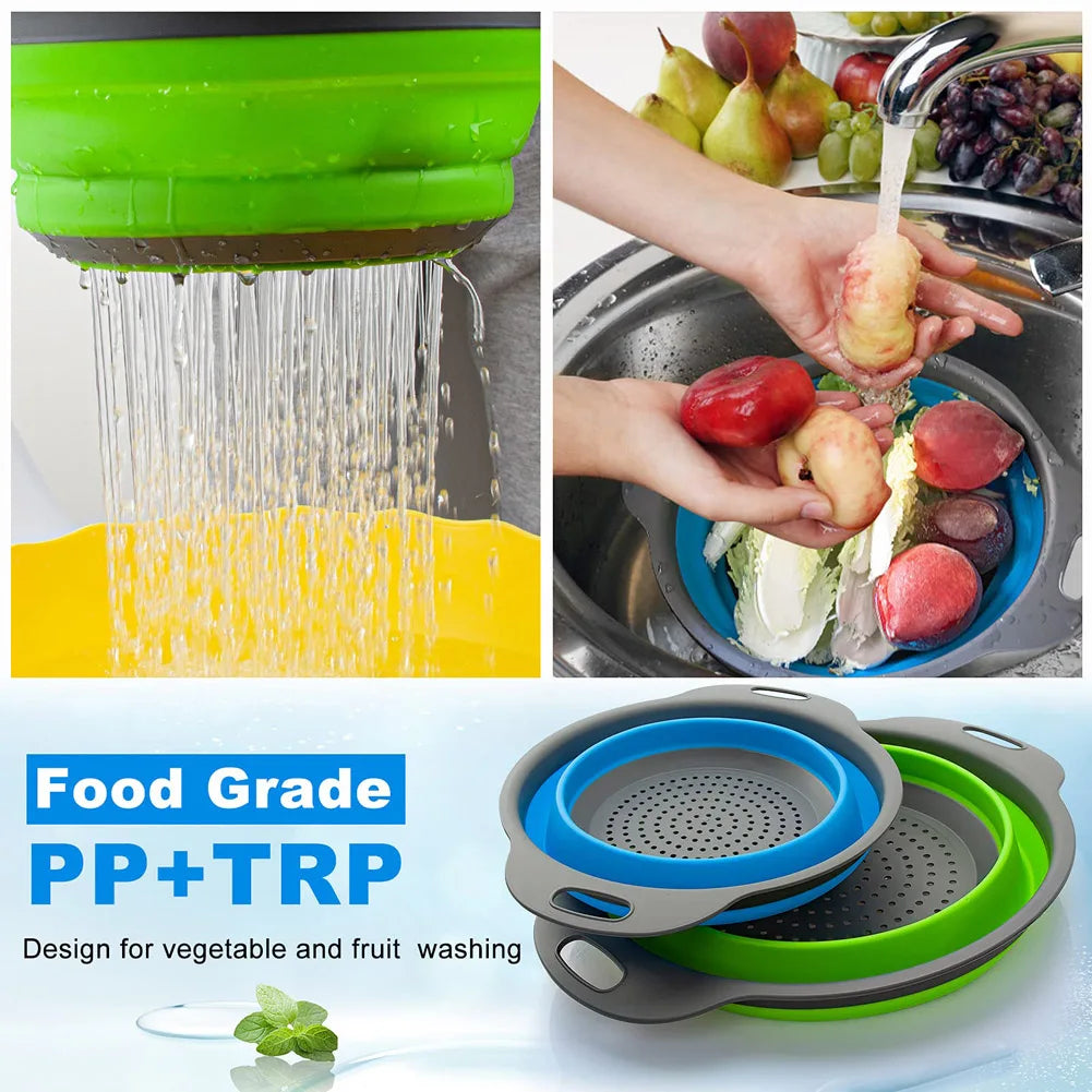 Silicone Folding Drain & Wash Basket & Foldable Strainer Colander