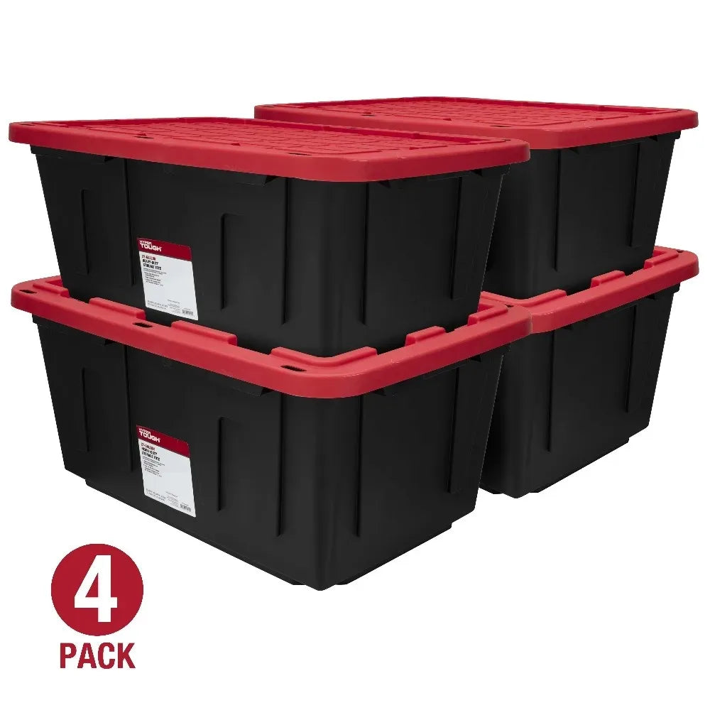 6 Pack Hyper Tough 27 Gallon Plastic Storage Container with Snap-On Lid