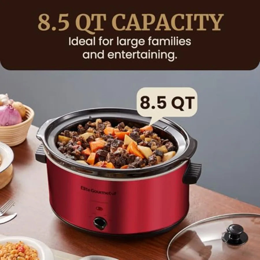 8.5QT Metal Electric Ceramic XL Jumbo Slow Cooker With Adjustable Temp, Dishwasher Safe Glass Lid Crock