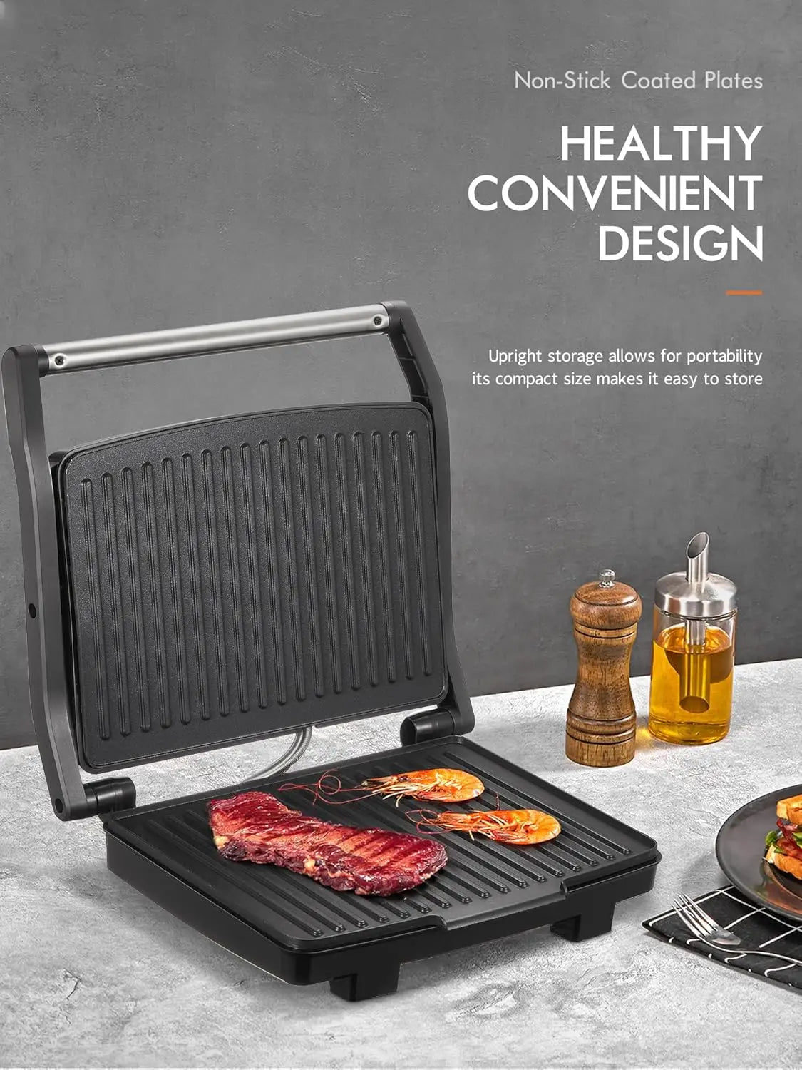 Panini Grill Press Sandwich Maker, Electric Indoor Grill with Non-Stick Cooking Plate and Removable Drip Tray