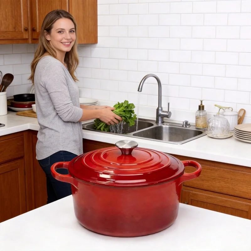 7QT Cast Iron Dutch Oven With Lid Enameled Cast Iron With Dual Handles, Heat Resistant To 500°F