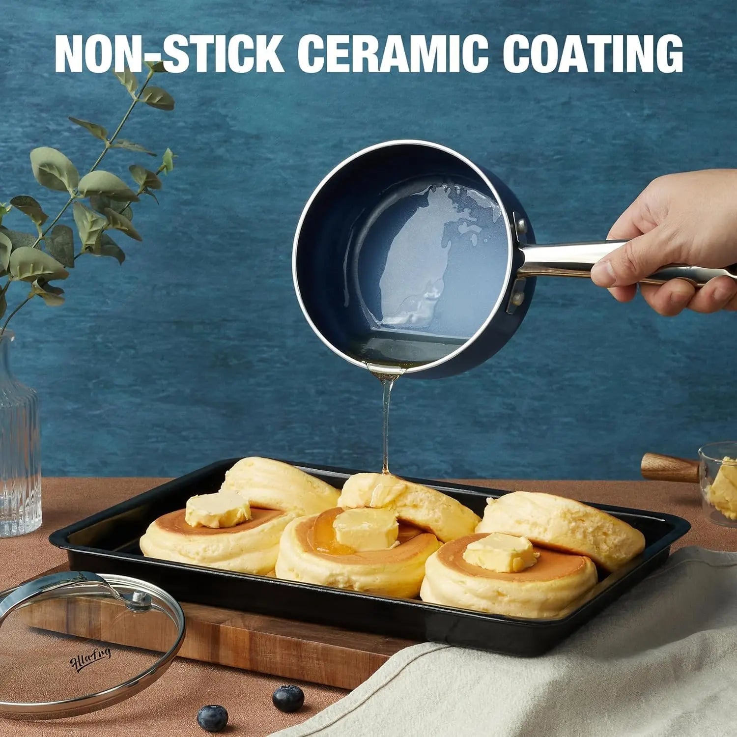 Nonstick Saucepan Set with Lids, 1+2+3QT Pot Set with Ceramic Nonstick Coating, Less Oil and Easy to Clean