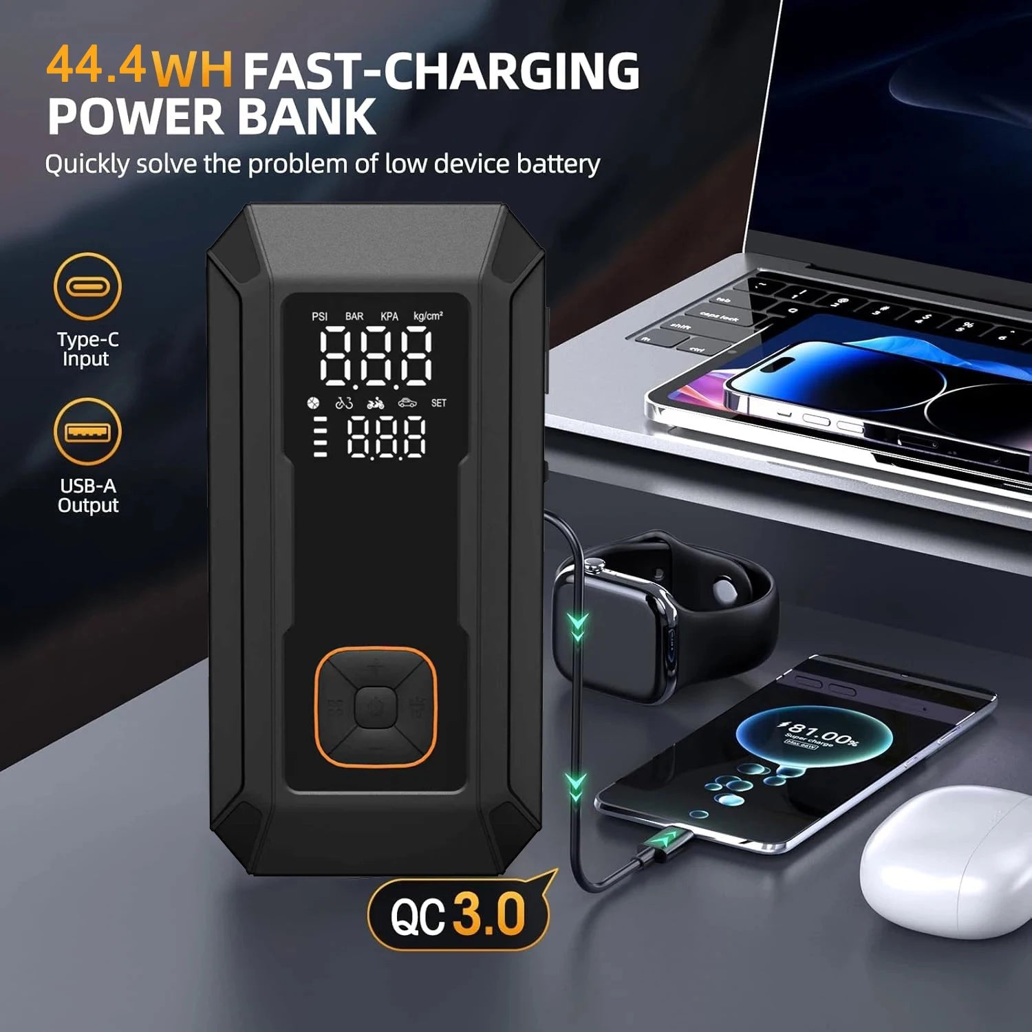 Car Jump Starter with Air Pump 4000A Jump Starter & 150PSI Air Compressor, Portable Auto Power Bank ,Tire Inflator, LED Light