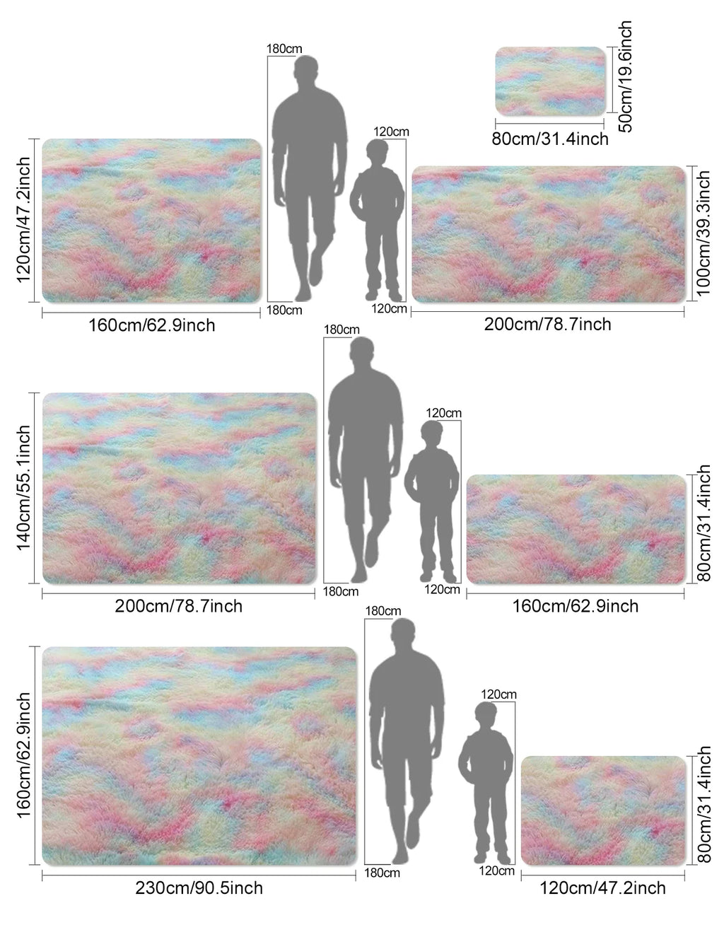 Silk Wool Rugs Multi-Room Tie-Dye Non-Slip Washable Carpet Mats
