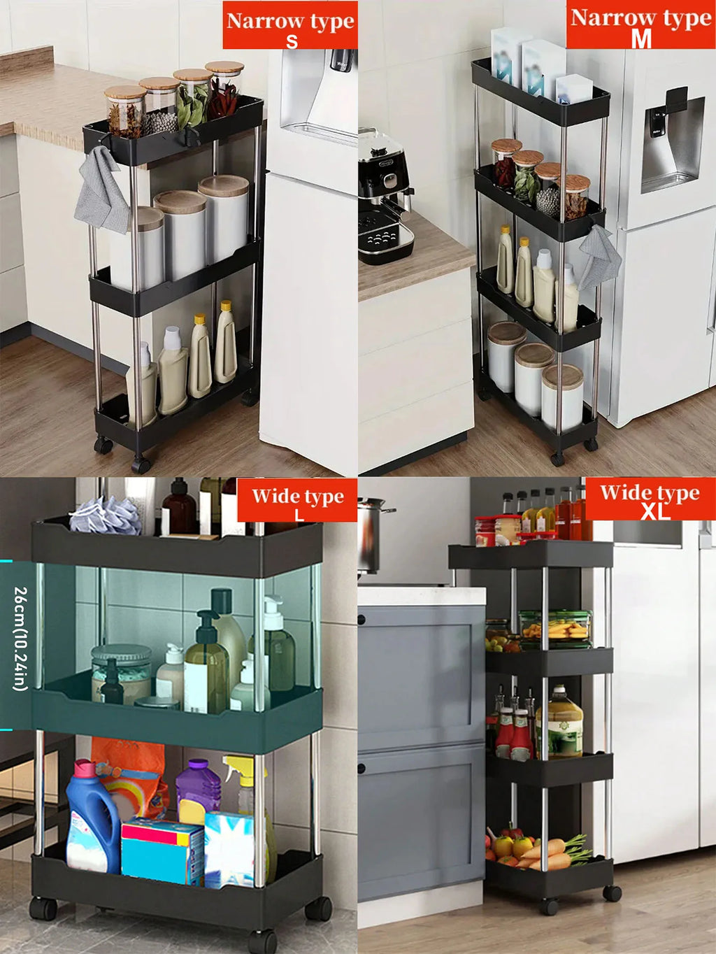 1pcs 3/4 Tier Rolling Multi-Purpose Utility Cart Storage Shelf & Movable