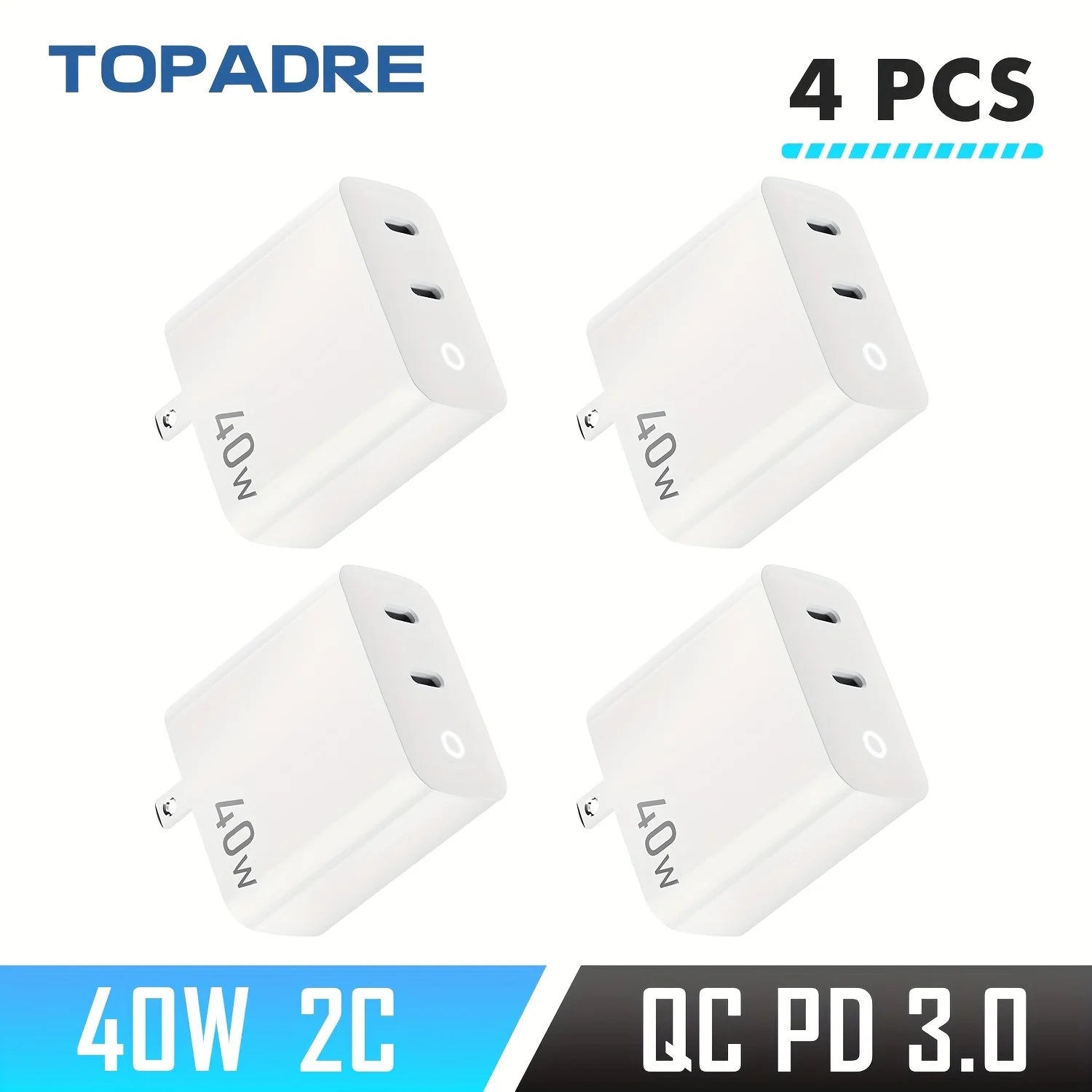 40W 2 Ports USB-C Type-C GaN Fast Charger with Charging Light, Fast Charging Block with 3.3Ft Type-C Charging Cable For IPhone