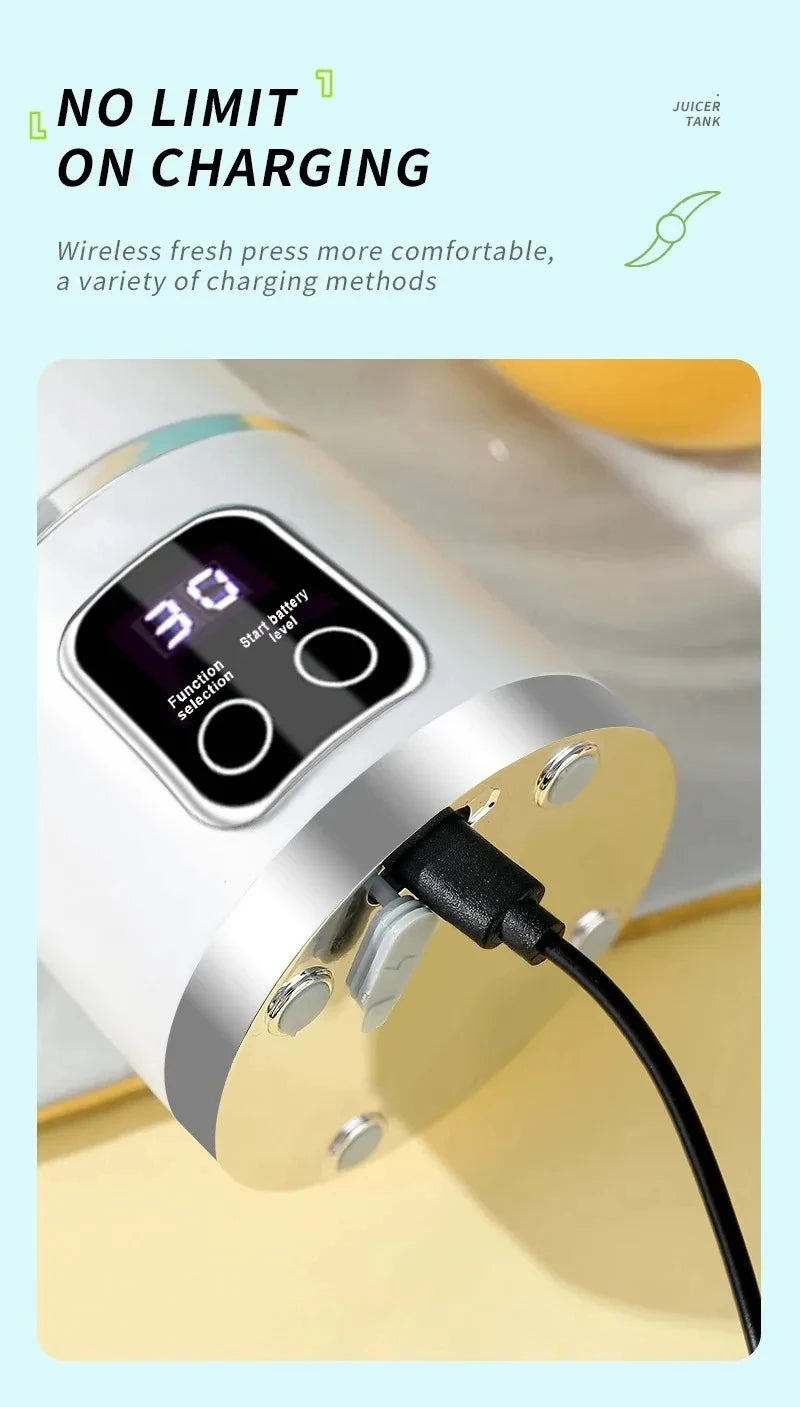 12 Blade Portable Fruit Juicer 450ml Capacity 3 Gears USB Rechargeable Blender Ice Crusher