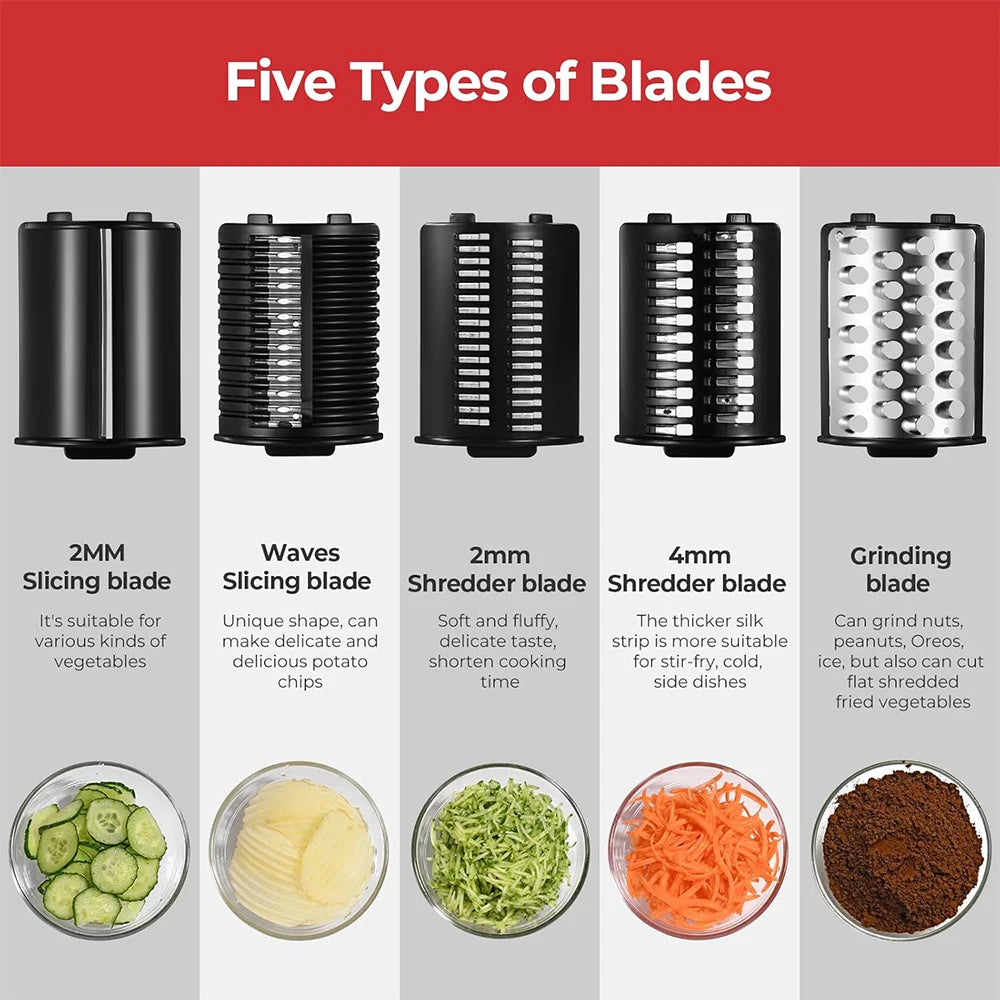 250W 5 in 1 Automatic Electric Multi-Vegetable Slicer, Shredder & Cutter