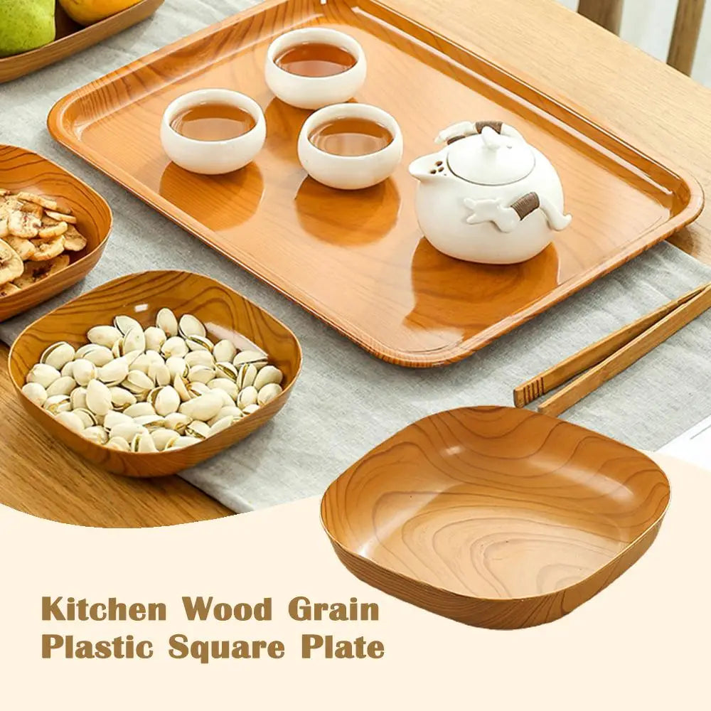 10PCS Japanese-style Plastic Dish Multifunctional Simple Imitation Wood Grain Bone Spitting Dish