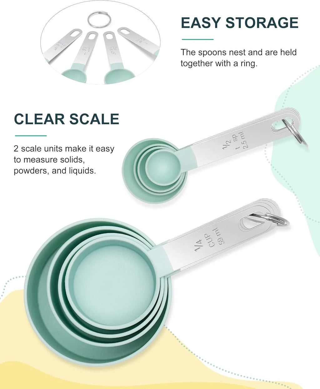 8pcs Stackable Nesting Measuring Cups & Spoons Set With Stainless Steel Handle