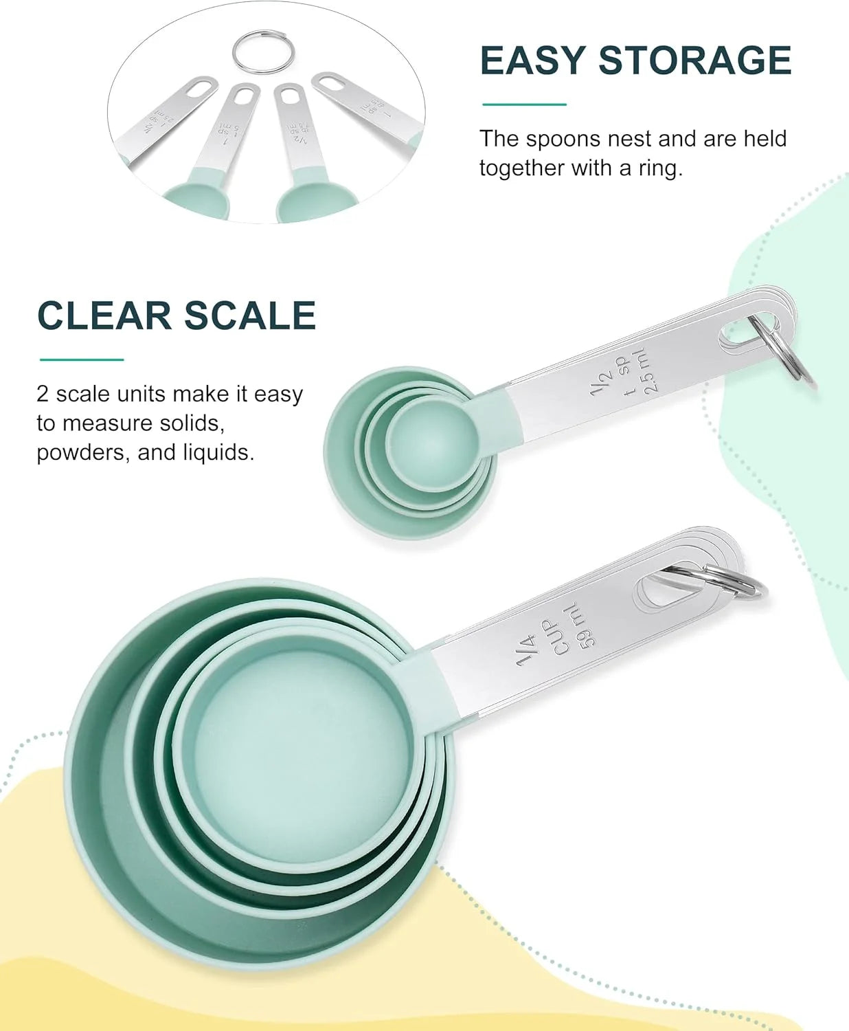8pcs Stackable Nesting Measuring Cups & Spoons Set With Stainless Steel Handle