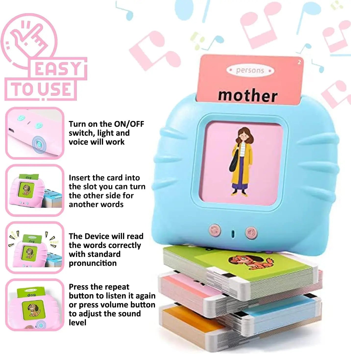 Early Education Flash Card Learning Toys Talking Flashcards for Kids Preschool English Electronic Audio Book Machine