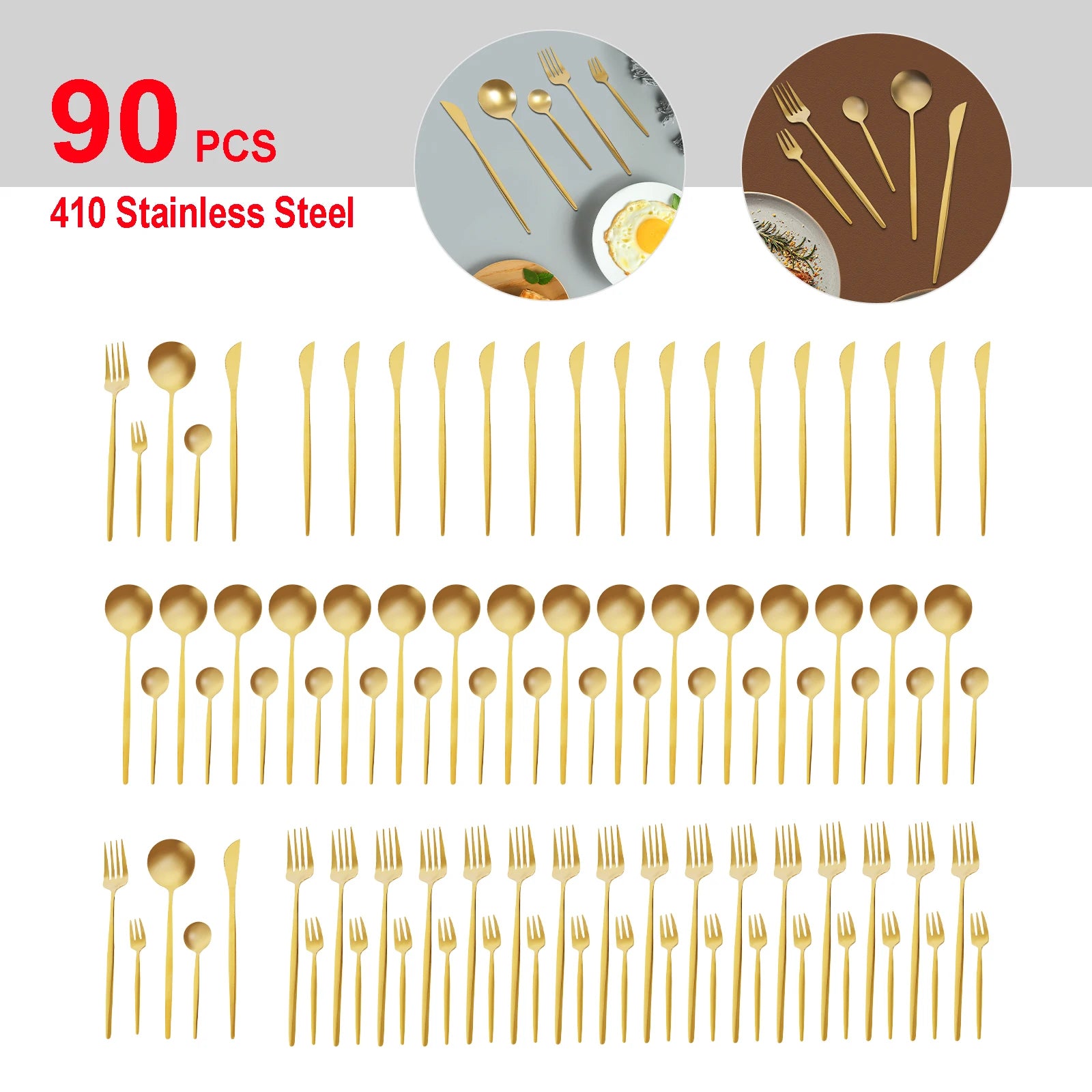 90Pcs Gold Stainless Steel Silverware Set - Heavy Duty Cutlery