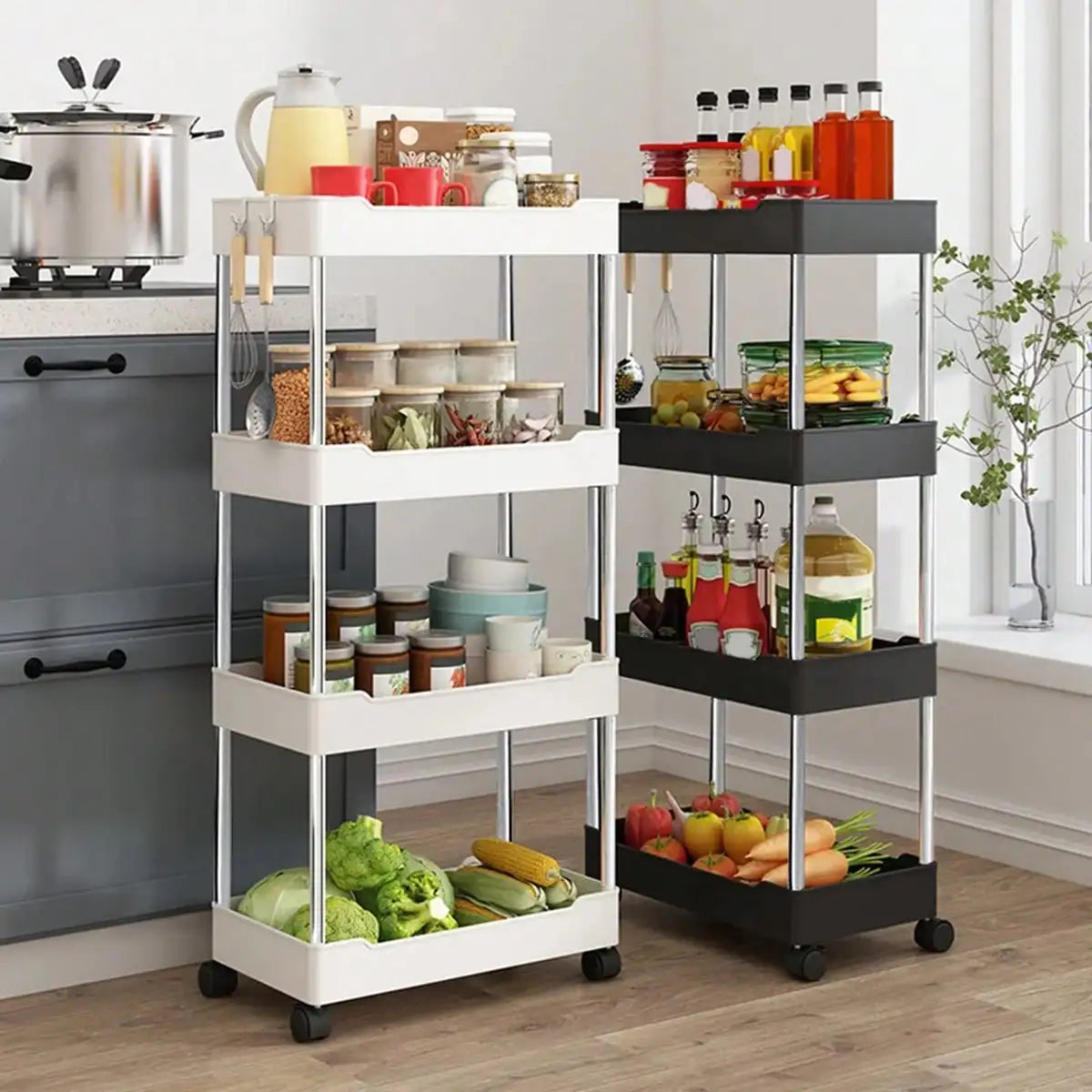 1pcs 3/4 Tier Rolling Multi-Purpose Utility Cart Storage Shelf & Movable