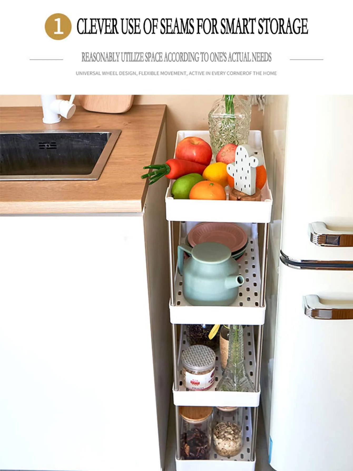 1pcs 3/4 Tier Rolling Multi-Purpose Utility Cart Storage Shelf & Movable