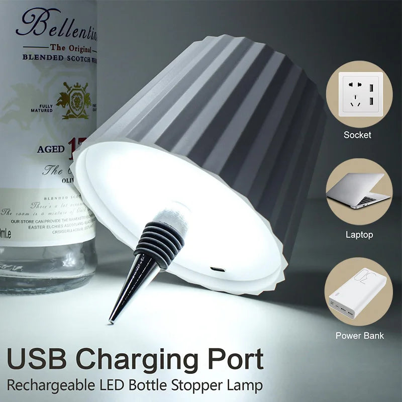 Wireless Bottle Table Touch Control Lamp With 3 Colors & Dimming Night Lamp