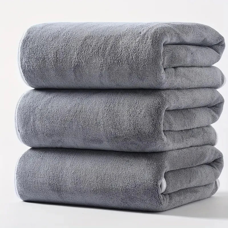 3PCS Large Bath Towels Set Grey Adult Coral Velvet Bath Towels