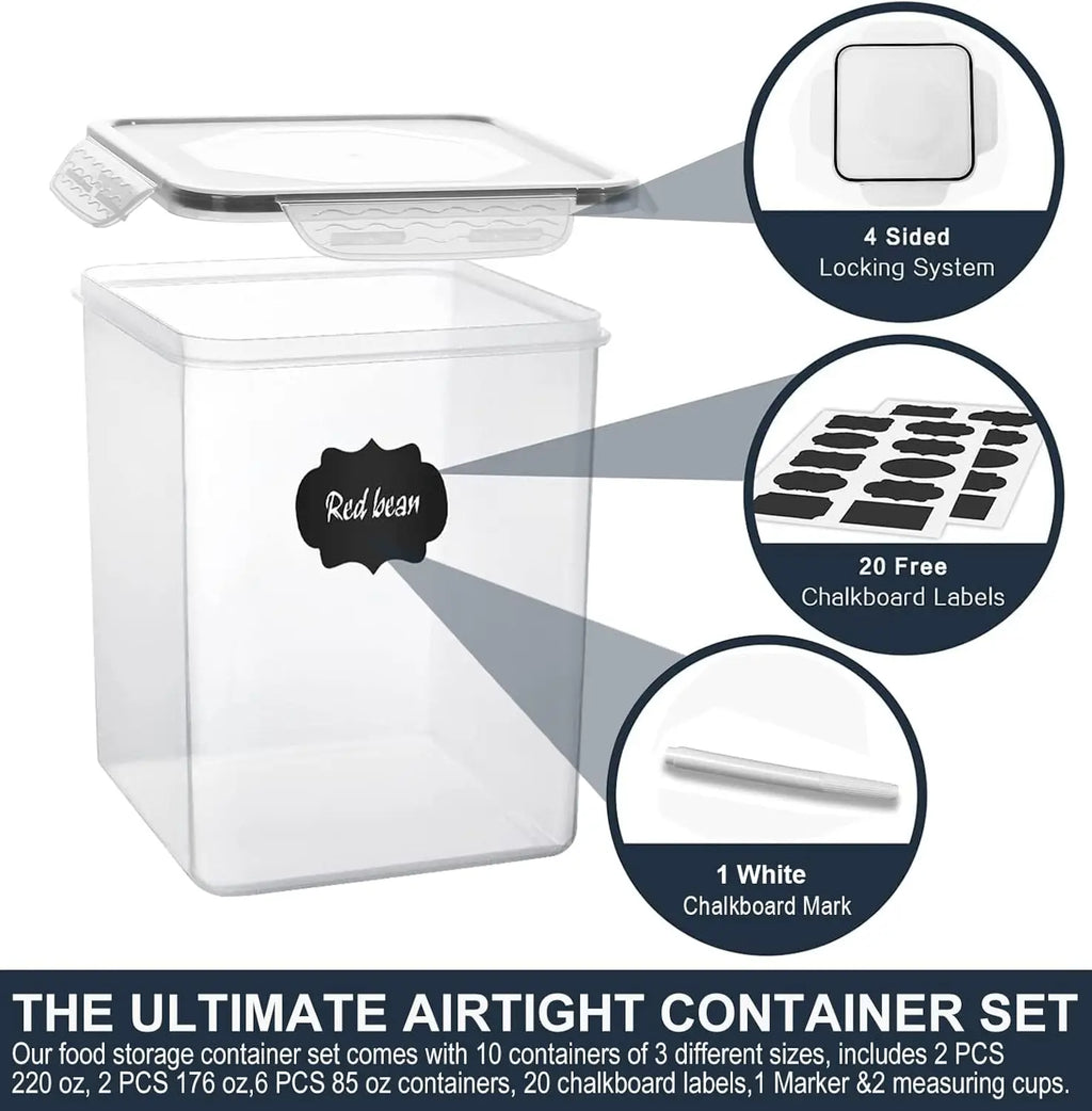 10-Pack Large Plastic Airtight Multi-Food Storage Containers With Lids & Labels