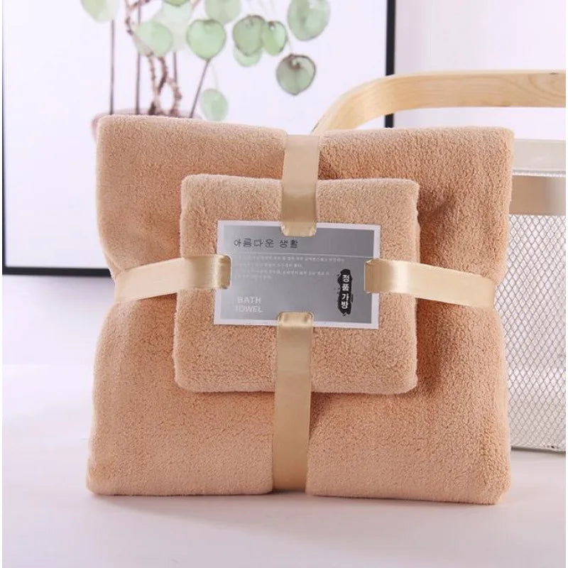 2PC Bath Towels Set Super Soft Highly Absorbent Quick-drying Coral Velvet Bath Towel For Adults
