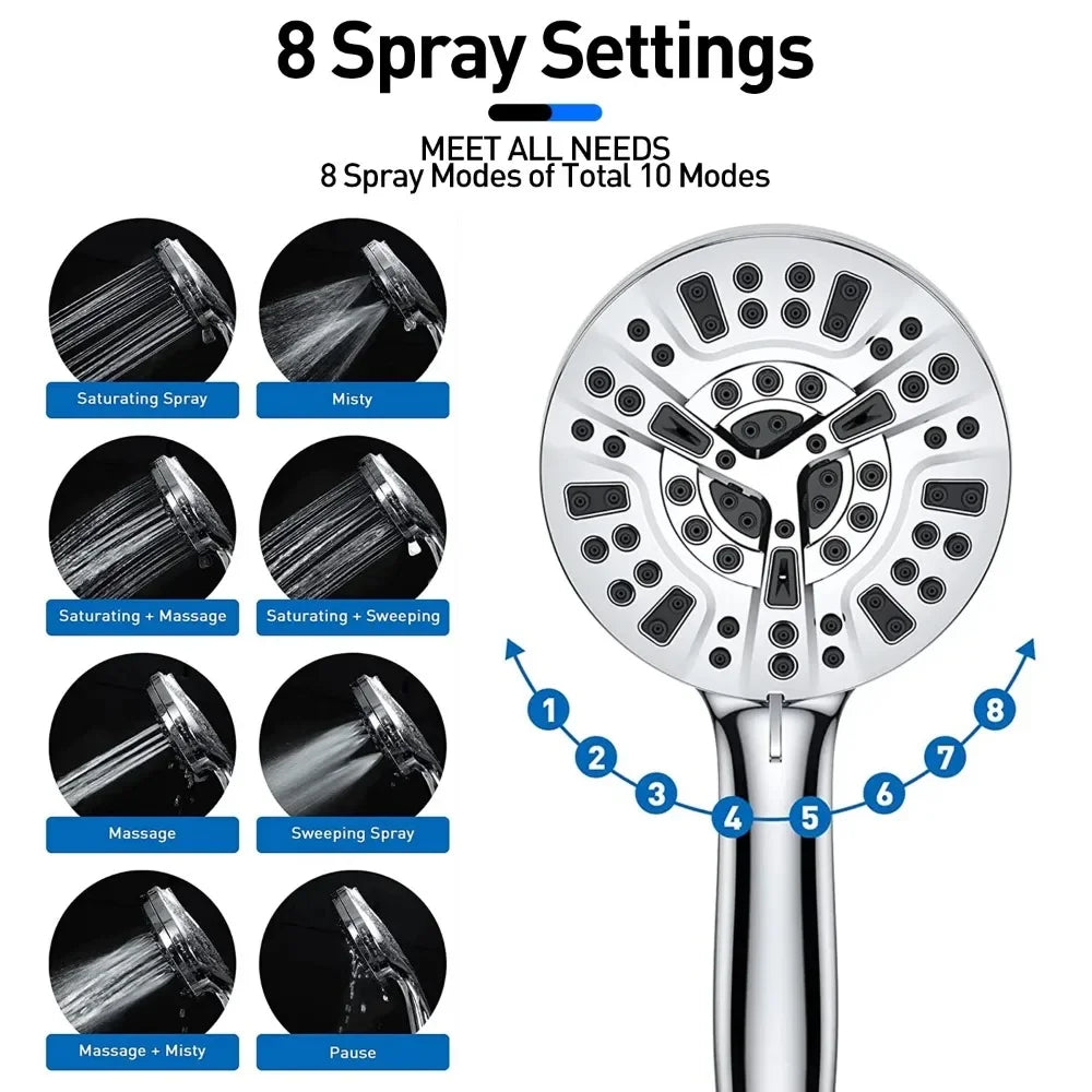 Handheld Shower Head with High Pressure 10 Modes with 59" Stainless Steel Hose and Adjustable Holder