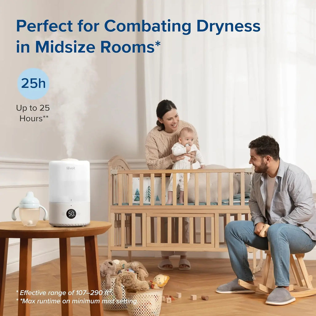 Smart Cool Mist Humidifier with App Control, Auto Humidity Setting, Voice Control & Essential Oil Diffuser - 3L White
