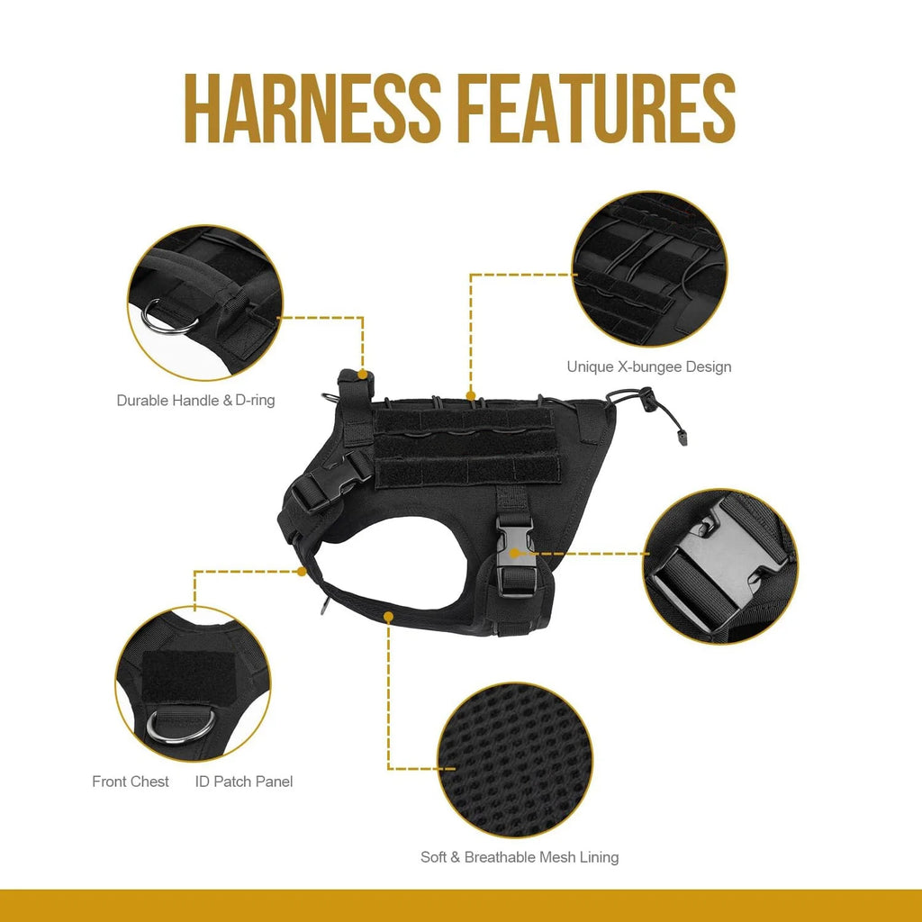 Adjustable Tactical Dog Harness With No-Pull Vest With Hook & Loop Panels