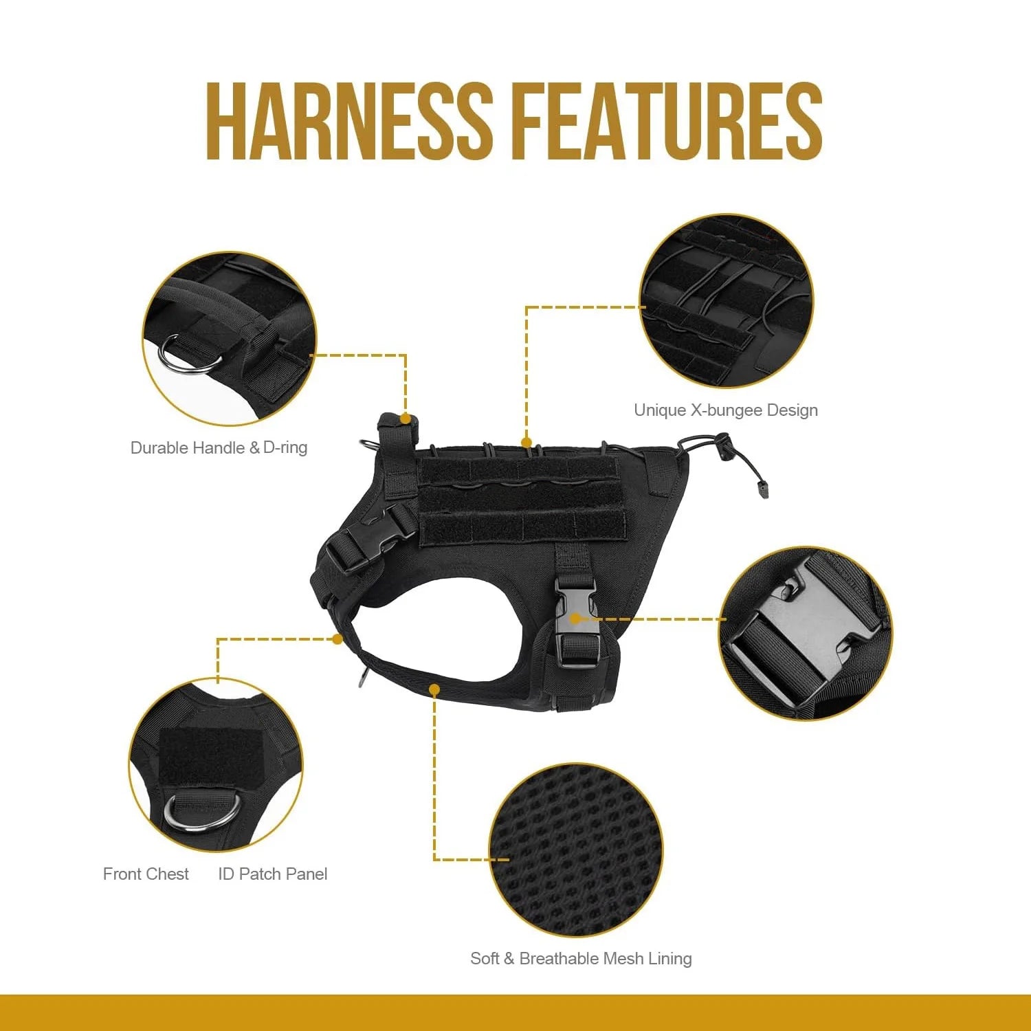 Adjustable Tactical Dog Harness With No-Pull Vest With Hook & Loop Panels