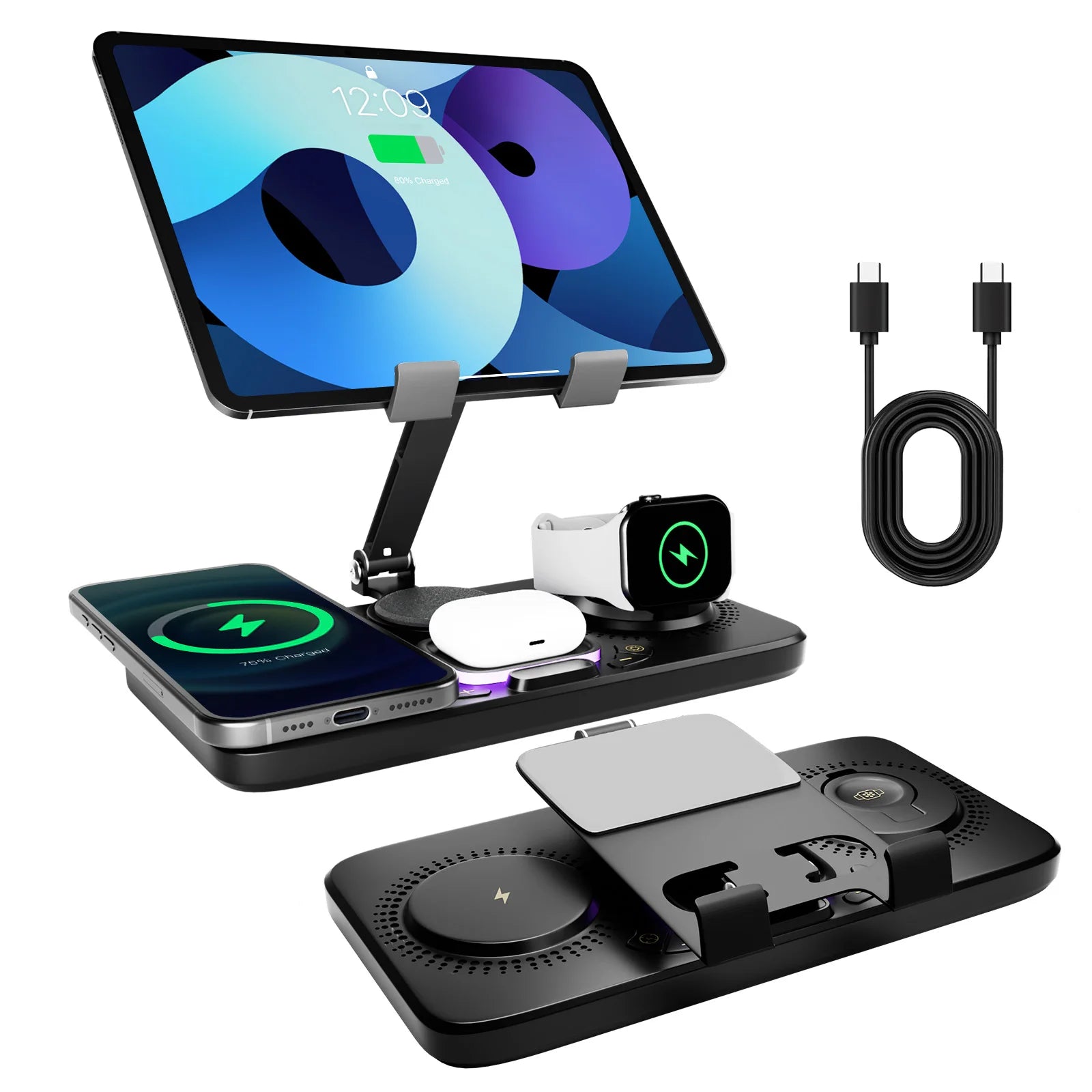 7 in 1 Wireless Fast Charging Station and Night Lamp Clock