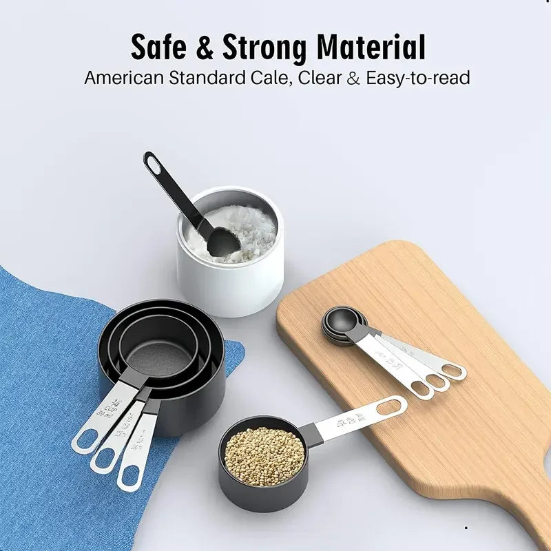 8pcs Stackable Nesting Measuring Cups & Spoons Set With Stainless Steel Handle