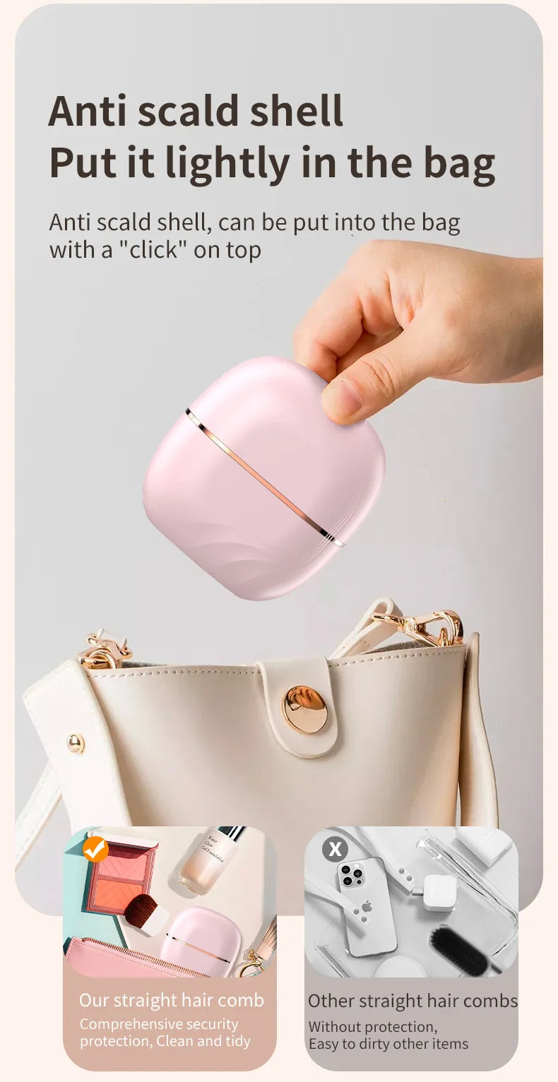New Mini Portable Rechargeable Hair Straightener Brush With Anti-Scald Shell Cordless USB Charging