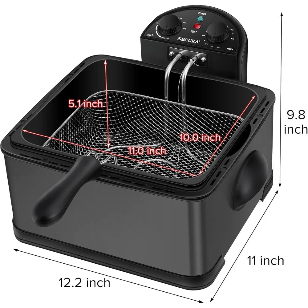 4 Liters Stainless-Steel 1700-Watt Electric Deep Fryer with Timer, 3 Baskets