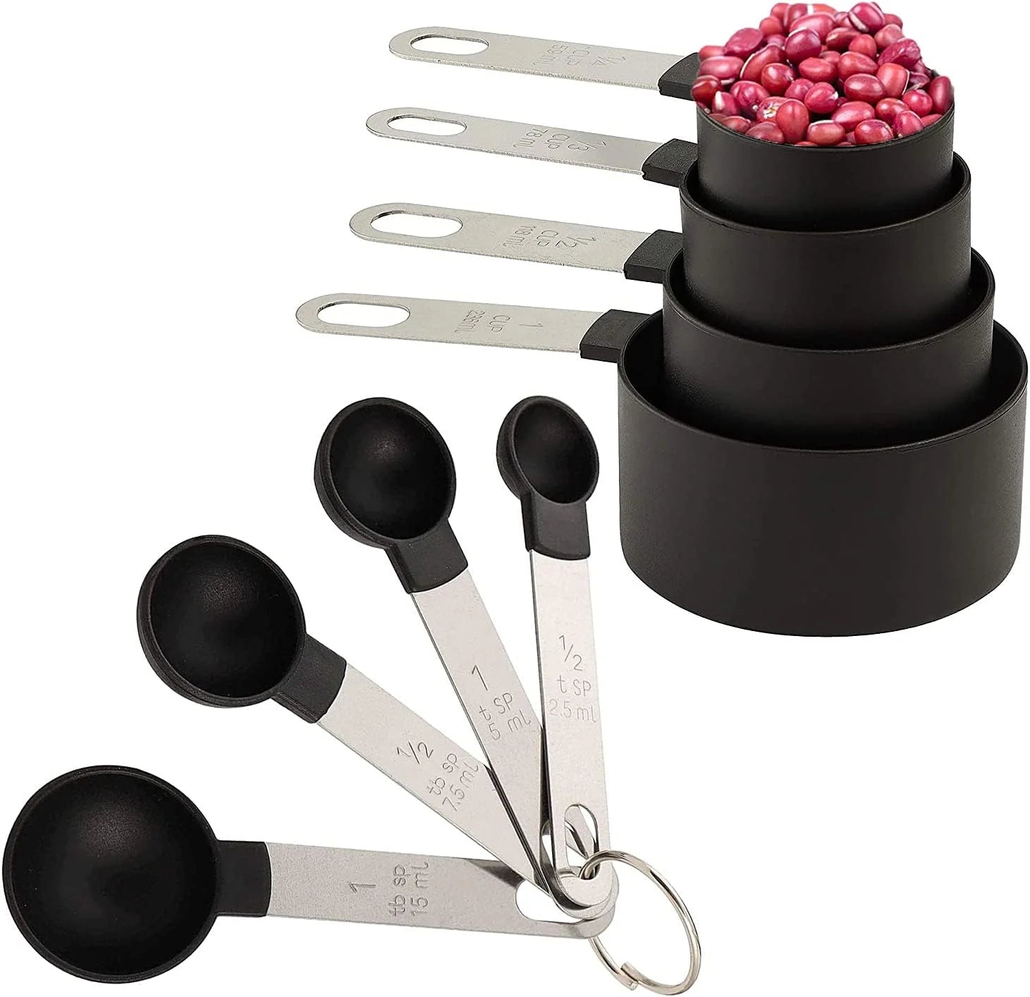 8pcs Stackable Nesting Measuring Cups & Spoons Set With Stainless Steel Handle