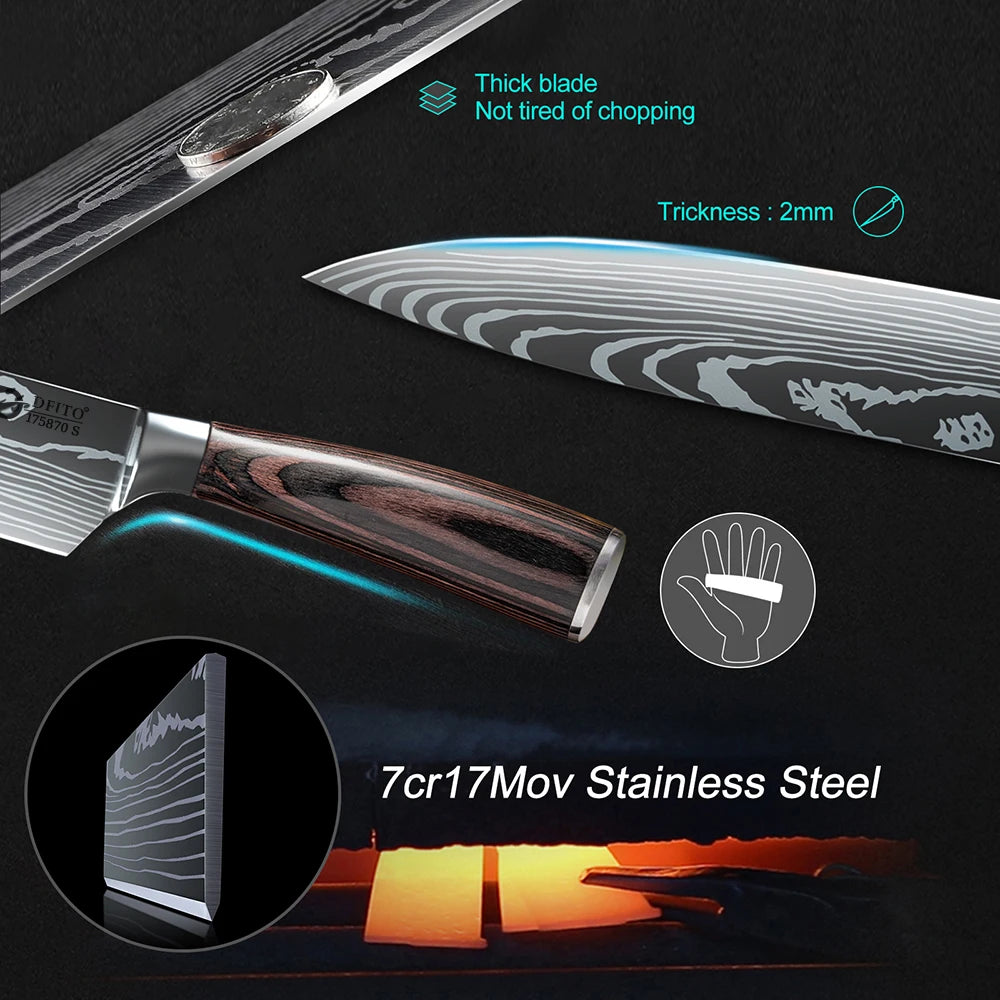 Stainless Steel Kitchen Knife Set Ultra Sharp Cleaver and Utility Knife With Nylon Bag
