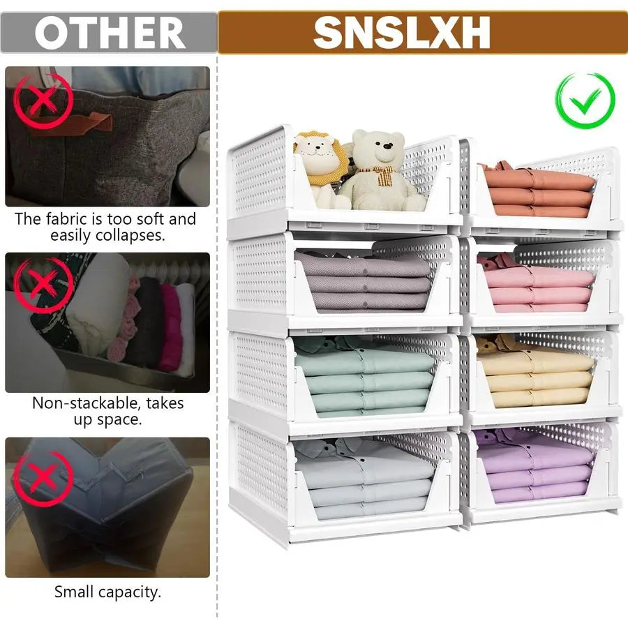 5 Pack Stackable Multi-Purpose Multi-Room Foldable Organizer Storage Baskets