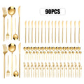90Pcs Gold Stainless Steel Silverware Set - Heavy Duty Cutlery