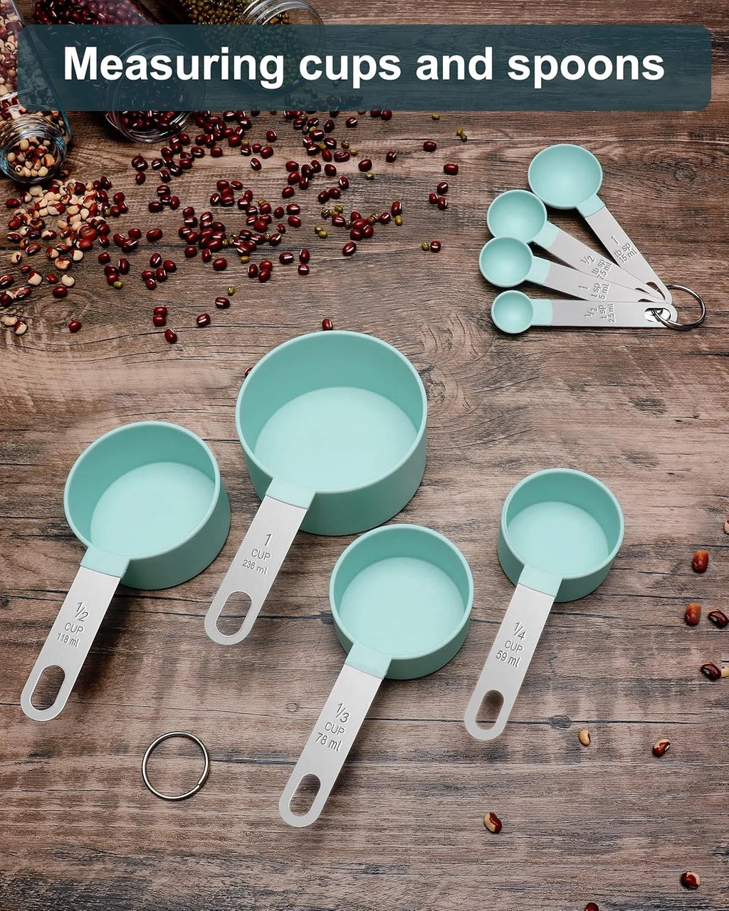 8pcs Stackable Nesting Measuring Cups & Spoons Set With Stainless Steel Handle