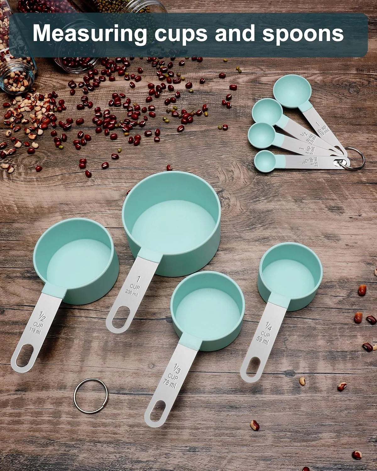 8pcs Stackable Nesting Measuring Cups & Spoons Set With Stainless Steel Handle