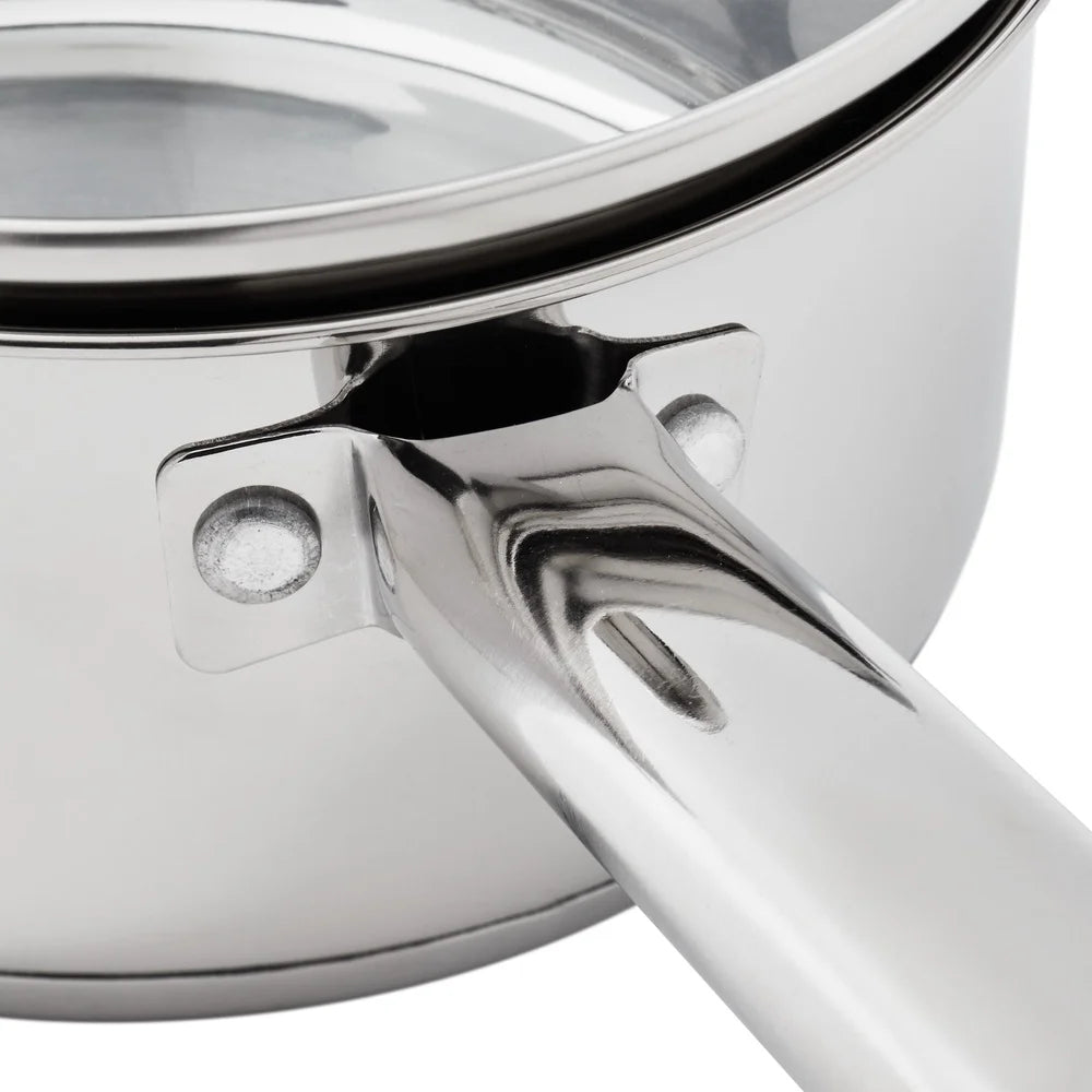 Oven Safe Stainless Steel Saucepan with Straining Lid 1qt Dishwasher Safe Induction Compatible Heat Resistant Glass Lid