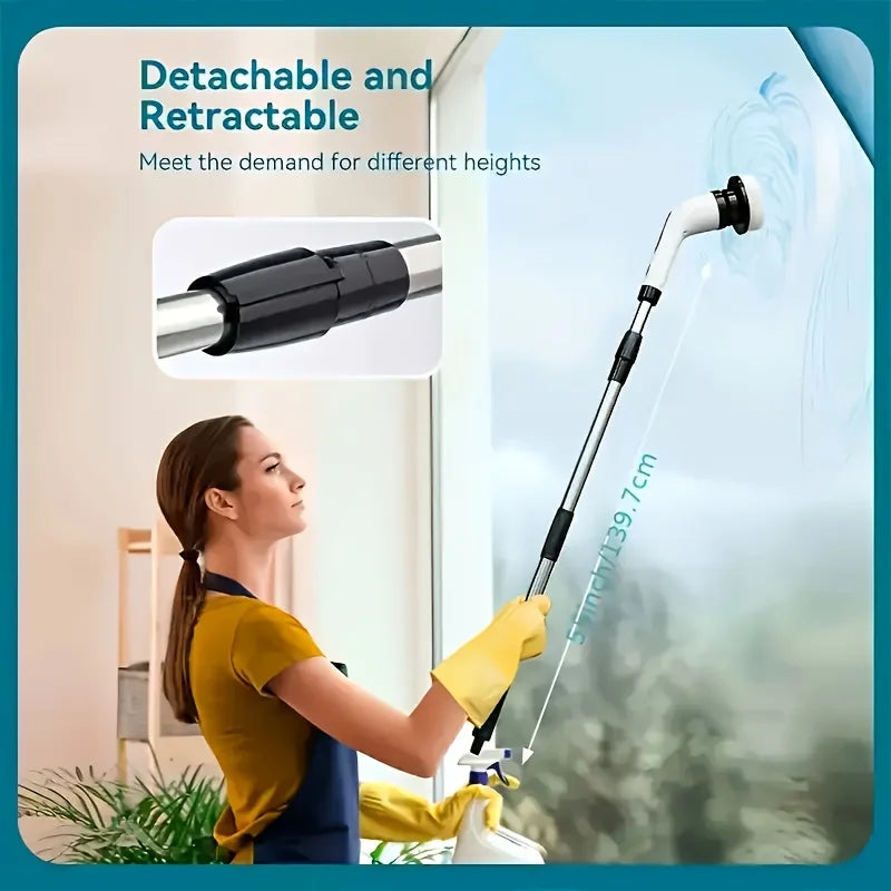 9-in-1 Electric Rotating Cleaning Brush, Wireless Multi-Purpose Scrubber with Replaceable Heads and Adjustable Telescopic Handle