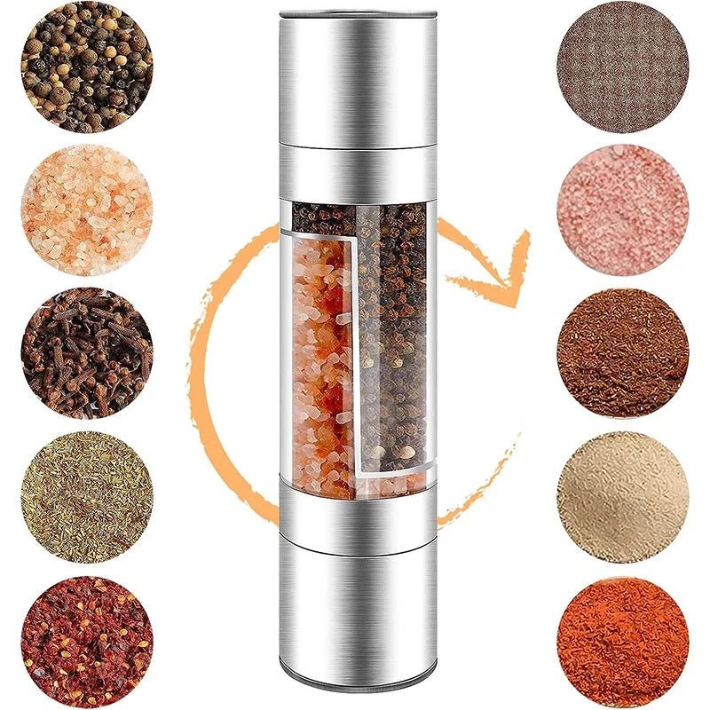 Salt and Pepper Grinder 2 in 1 Manual Stainless Steel Salt Pepper Mills with Adjustable Ceramic Kitchen Tool - Lovies Kitchenwares