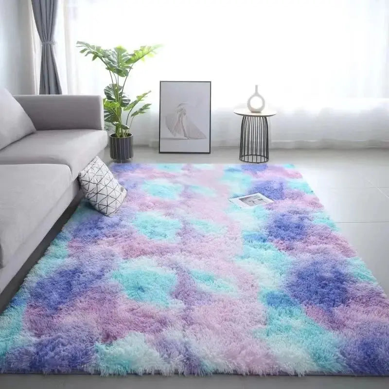 Silk Wool Rugs Multi-Room Tie-Dye Non-Slip Washable Carpet Mats