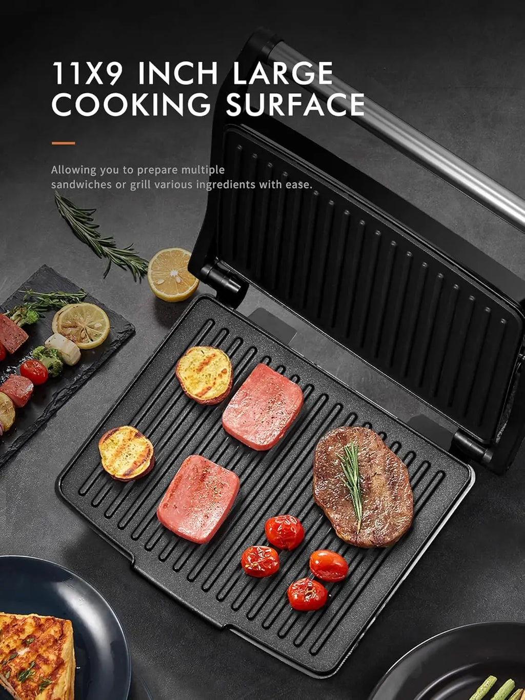 Panini Grill Press Sandwich Maker, Electric Indoor Grill with Non-Stick Cooking Plate and Removable Drip Tray