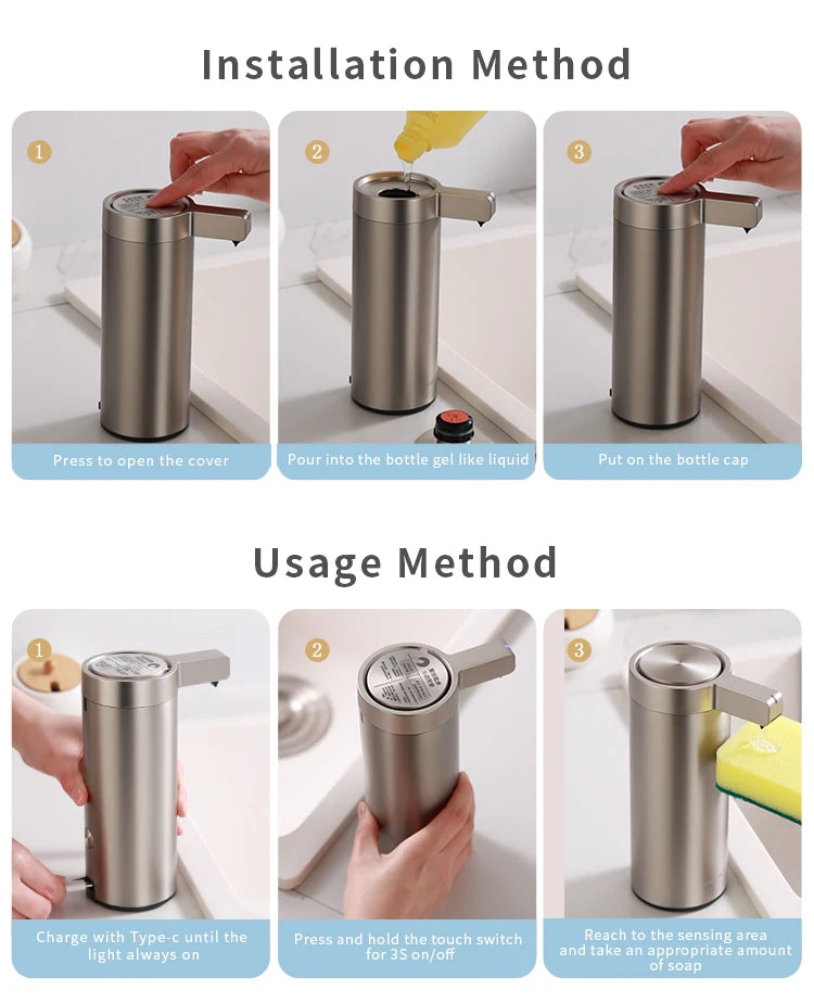 Kitchen Soap and/or Hand Sanitizer Automatic Sensor With Smart Electric Dispenser 304 Stainless Steel