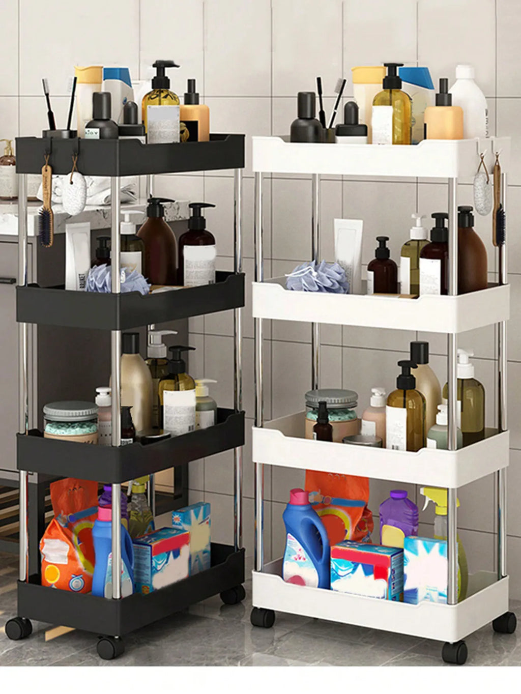 1pcs 3/4 Tier Rolling Multi-Purpose Utility Cart Storage Shelf & Movable