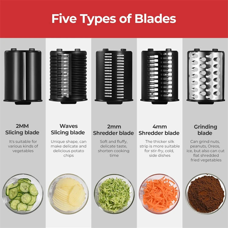 250W 5 in 1 Automatic Electric Multi-Vegetable Slicer, Shredder & Cutter