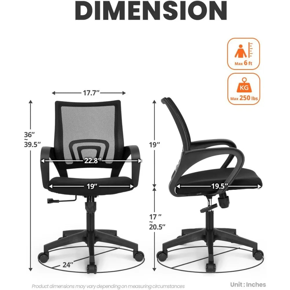 Black Mesh Office Chair Mid Back Lumbar Support Adjustable Height Swivel For Home Computer Desk Task