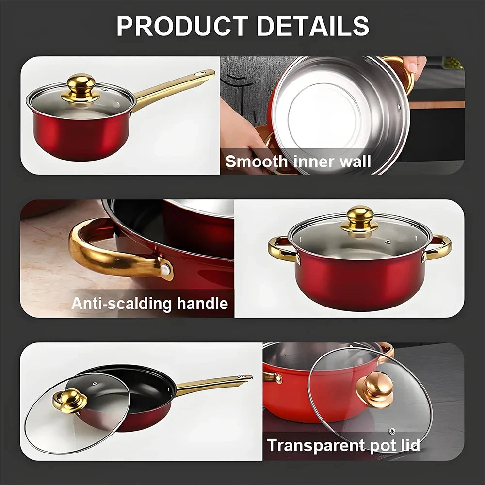 12PCS Stainless Steel Non-Stick Colored Cookware Set