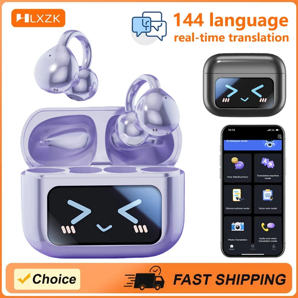 Touch Screen Wireless Bluetooth Earphone 144 Languages Real-Time Translation Headphones HiFi Audio Earbuds